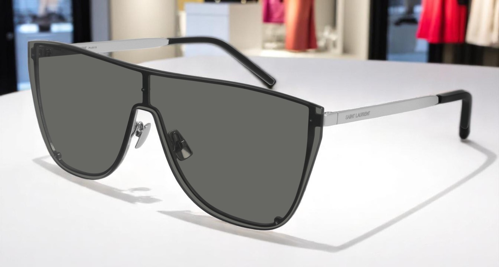 Occhiali da sole unisex SAINT LAURENT YSL 1 B MASK 002 maschera argento grigio lucido 99 mm