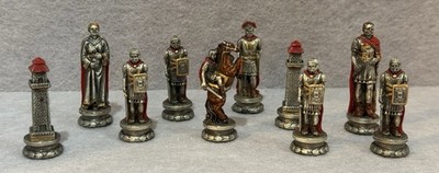 Vtg 2004 Set Of 10 Veronese Handpainted Metal Roman Themed Chess Pieces Figures