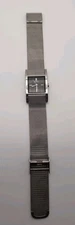 Timex Analog Watch Rectangular Black Face Silver Tone Mesh Stainless Steel Band