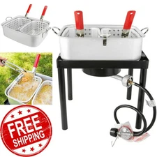 18 QT Dual Basket Deep Fryer Fish Cooker Aluminum Freestanding Pot Propane LP