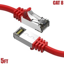 5FT CAT8 RJ45 Network LAN Ethernet SFTP Cable Copper Wire 40Gbps 2GHz 26AWG Red
