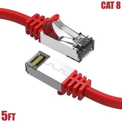 5FT CAT8 RJ45 Network LAN Ethernet SFTP Cable Copper Wire 40Gbps 2GHz 26AWG Red