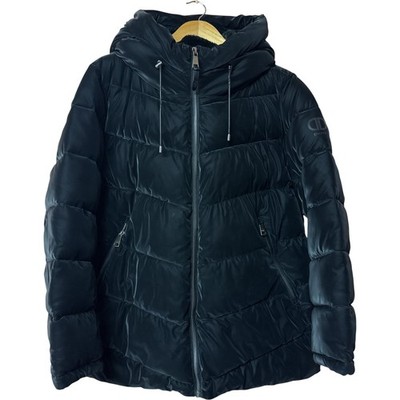 DKNY Steppjacke Damen XL schwarz Kapuze durchgehender Reißverschluss gesteppt Polyester