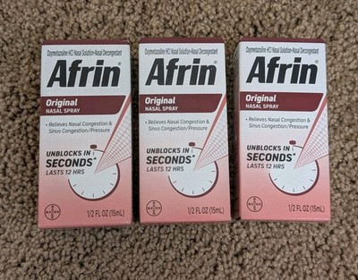 3x Afrin Original Nasal Spray Max Strength 15ml - 60 mL Total - Exp 06/2028+