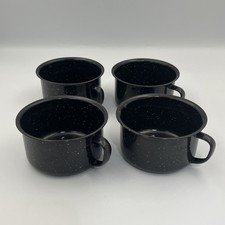 Enamelware Black White Speckled Metal Tin Coffee Camping Mugs Cups Set of 4
