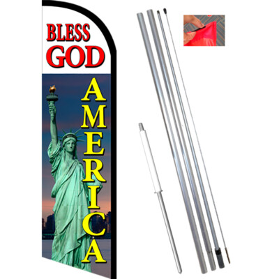 BLESS GOD AMERICA Premium Windless  Feather Flag Bundle (Complete Kit) OR Option