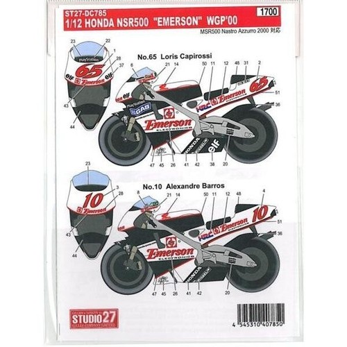Calcomanías STUDIO27 para TAMIYA 1/12 HONDA NSR500 "EMERSON" WGP 2000 de Japón - Imagen 2 de 2