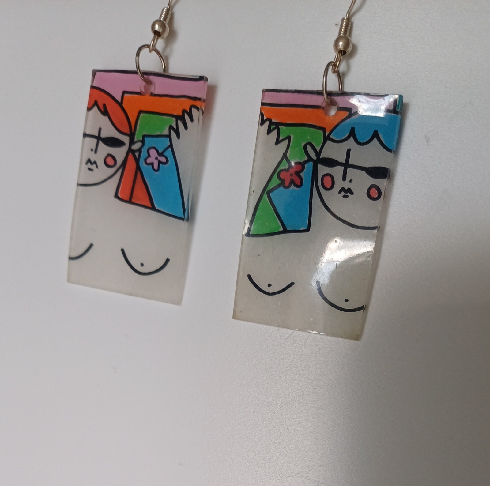 Earrings Rectangular Handmade Painted Art Earring… - image 13