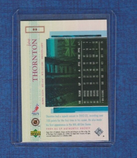 2004-05 SP Authentic Hockey All World Team # 99 Joe Thornton - Image 2 of 2