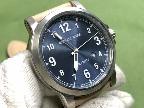 OROLOGIO UOMO MICHAEL KORS MK-8501 quadrante blu pelle beige 10 ATM S/S QUARZO - Foto 19 di 19