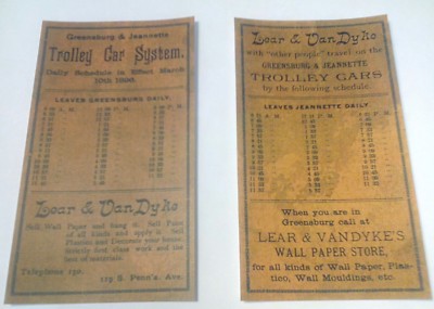1896 Greensburg & Jeannette PA. Trolley Car System Schedule Rare Image WOW NEW