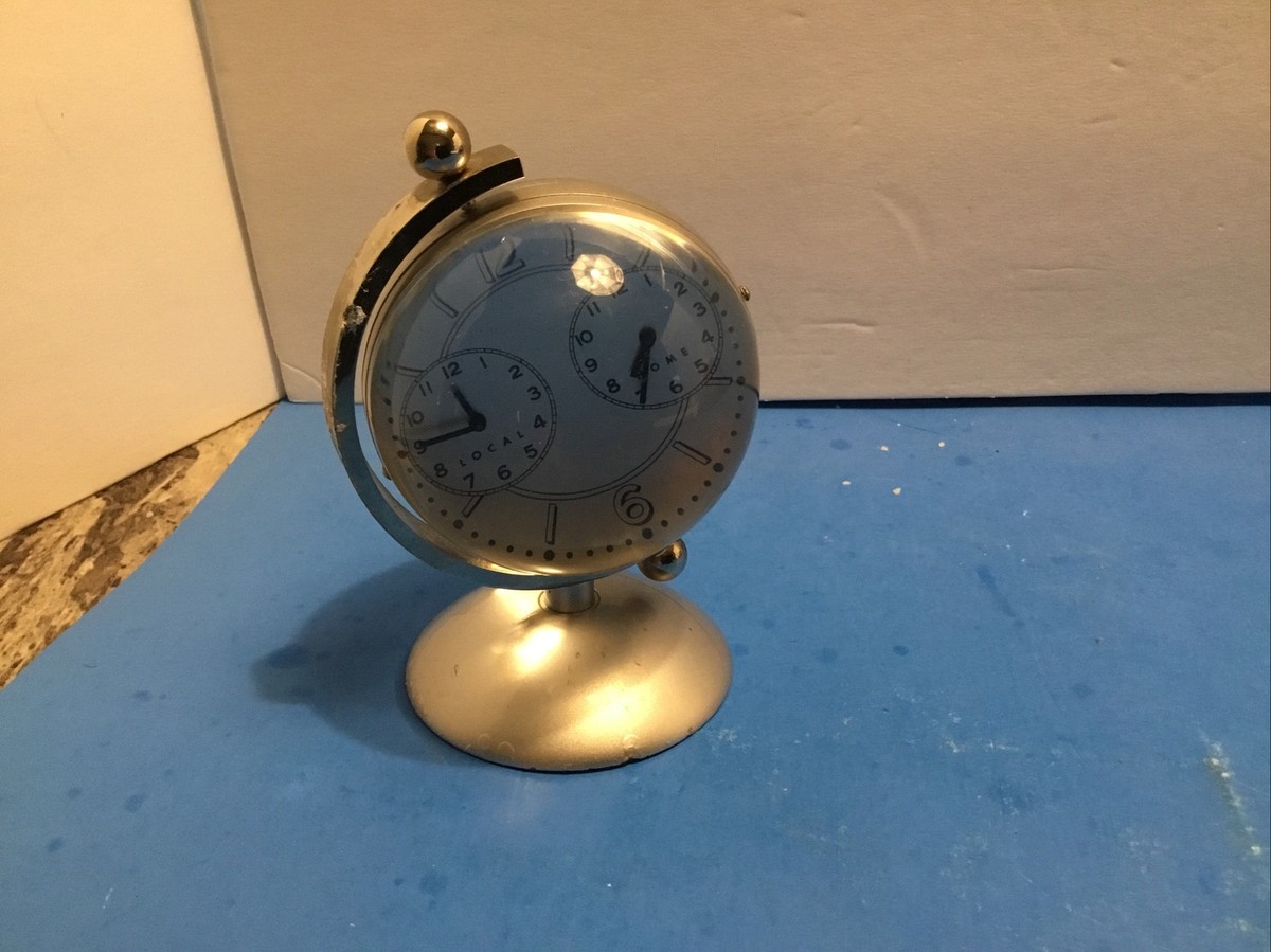 Vintage Inch World Globe Map Bubble Clock Dual Time