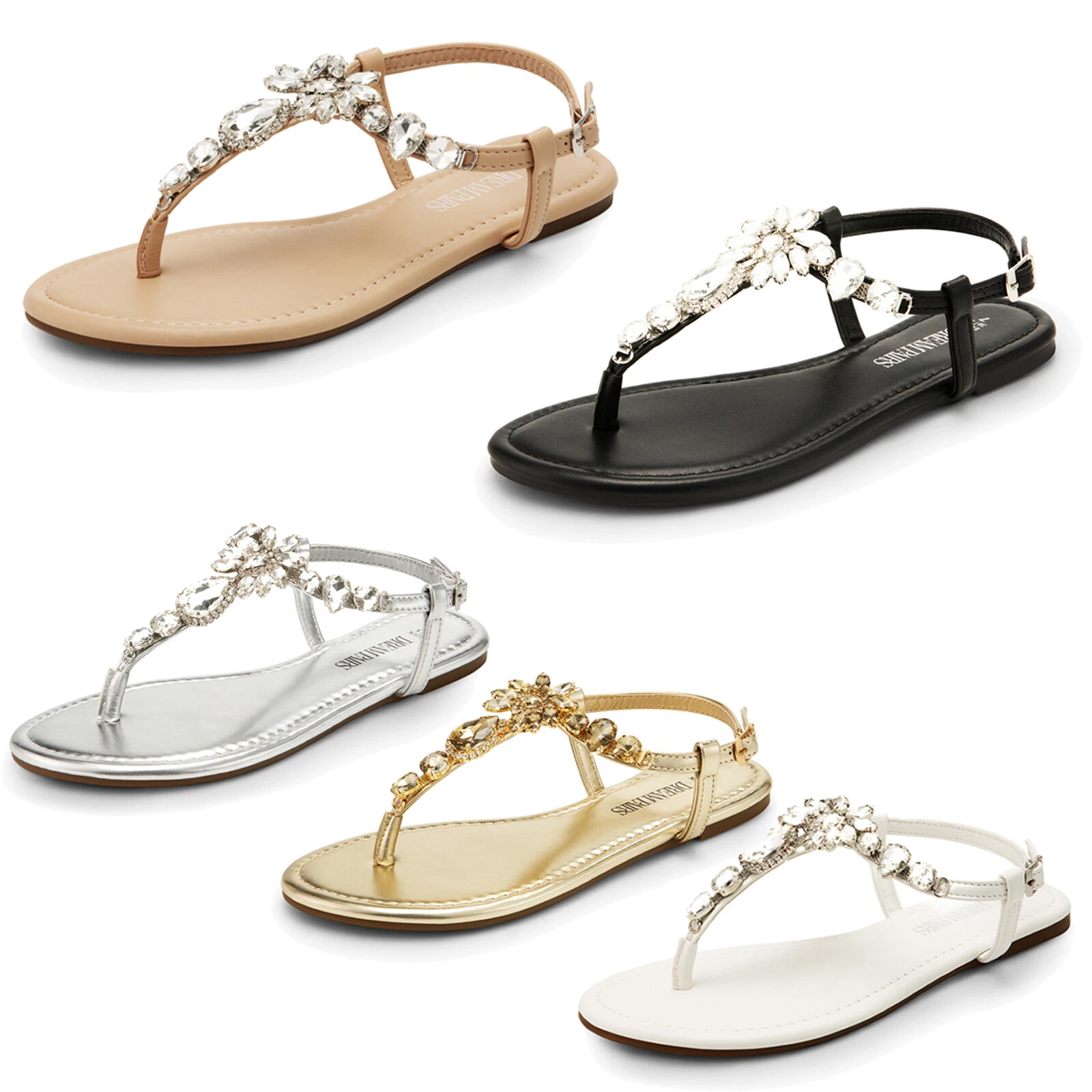 Women Rhinestone T-Strap Thong Flat Sandals Comfortable Slip On Dress Sandals
Opens in a new window