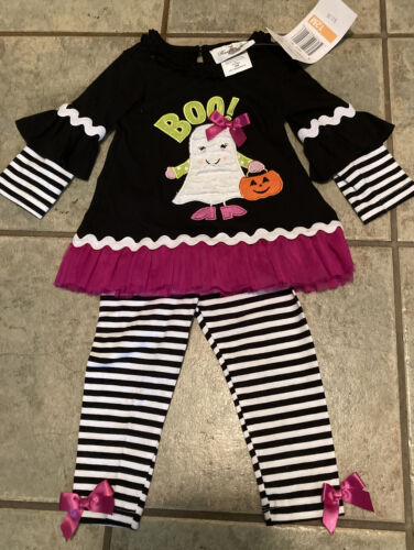 Girls Rare Editions BOO Ghost Tunic Ruffle Leggings Set Halloween 12 months Fall - Picture 1 of 4