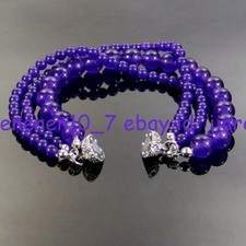 Fashion 3 Strand 4/8mm Purple Jade Gems Bead Magnetic Clasp Bracelet 7.5in