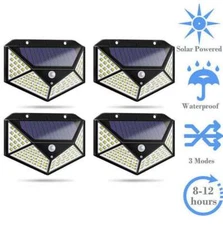 4x 100LED Solar Power Light PIR Motion Sensor Outdoor Garden Yard Wall Lamp Home