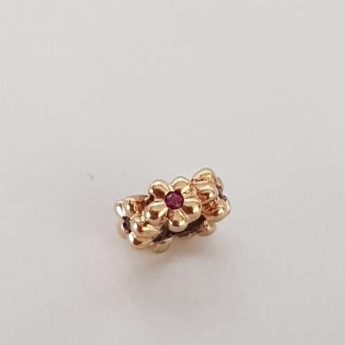 Genuine Pandora 14ct Yellow Gold Flower Spacer - Pink/Red Rubies 750436RU Rare - Picture 7 of 10
