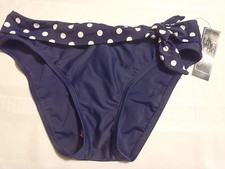 America Living Size 6 Navy Front Belted Polka Dot Tie Swimsuit Swim Panty NWT