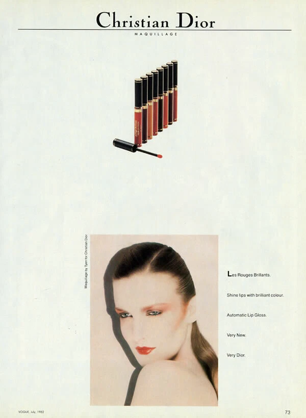 PUBLICITÉ MAGAZINE Christian Dior Rouge Brillants Tyen maquillage 1 page 1982