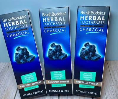 Brush Buddies Herbal Toothpaste Activated Charcoal Cool Mint 3 packs