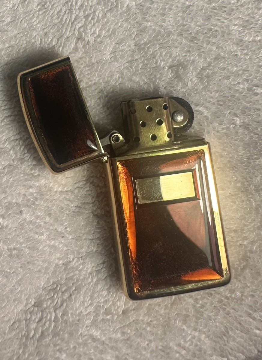 RARE 1985 Slim Zippo Gold Tortoise Shell Lighter NO