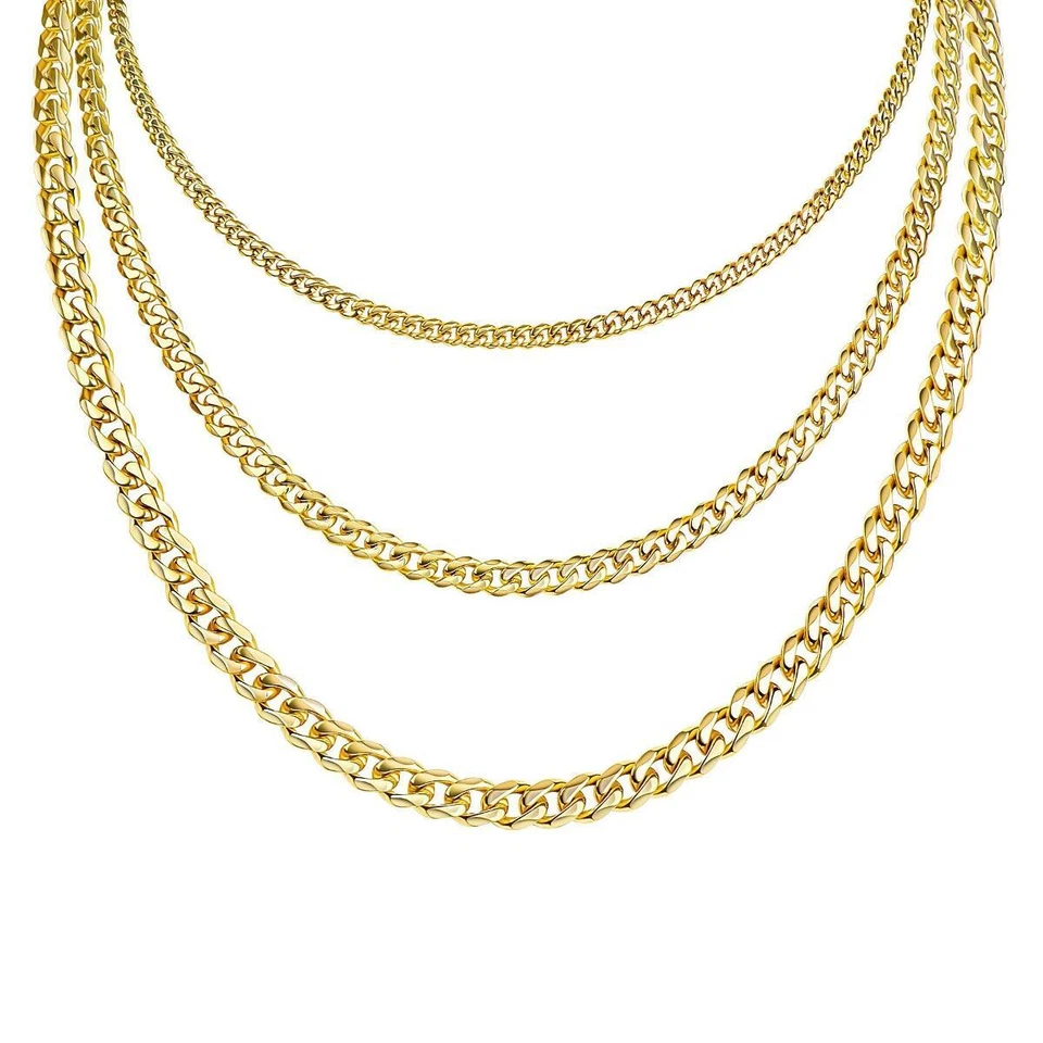 Kette Gold vergoldet 750 Gold 18Karat Edelstahl Panzerkette Damen Herren K3325D - Bild 3 von 3