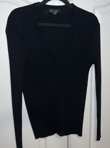 New York & Company Black Ribbed Button Women’s XL Y2K Stretchy Cardigan Vintage