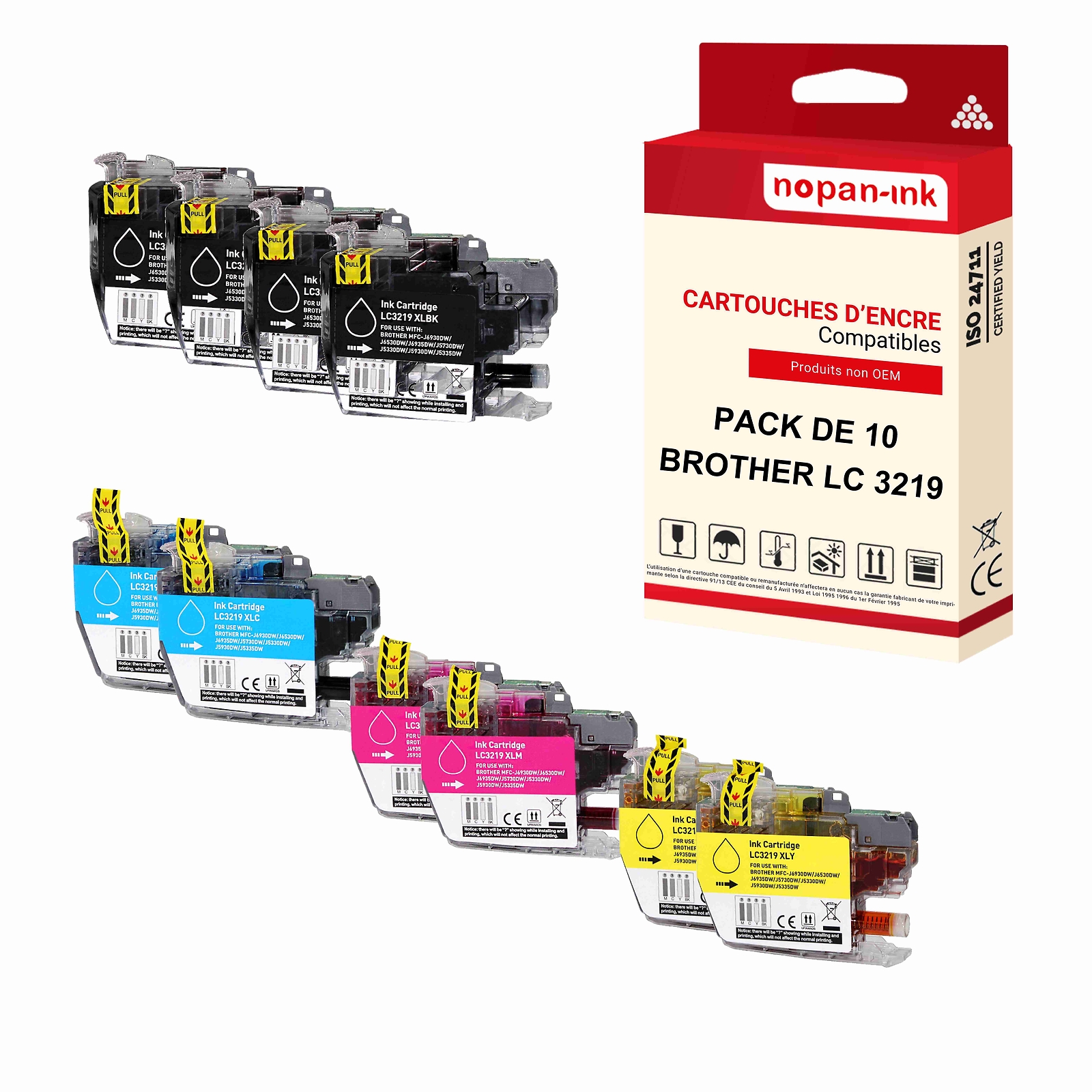 Cartouche LC3219XL BROTHER NOPAN-INK noire et couleur haute capacite pour imprimante lot de 10
