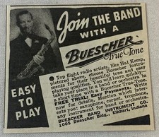 1936 small BUESCHER SAXOPHONE ad ~ Join The Band ~ HAL KEMP