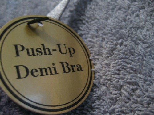 GRAY EMBROID. FLORAL 36C PUSH UP DEMI BRA, ADJ.STRAPS, UNDERWIRE, NYLON SPANDEX - Picture 3 of 6