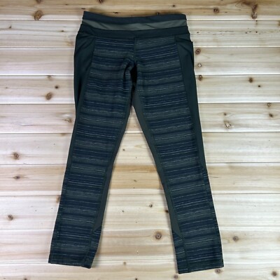 Lululemon Leggings Womens 4 Give Me Qi Cyber Stripe Gator Green and Black Crop