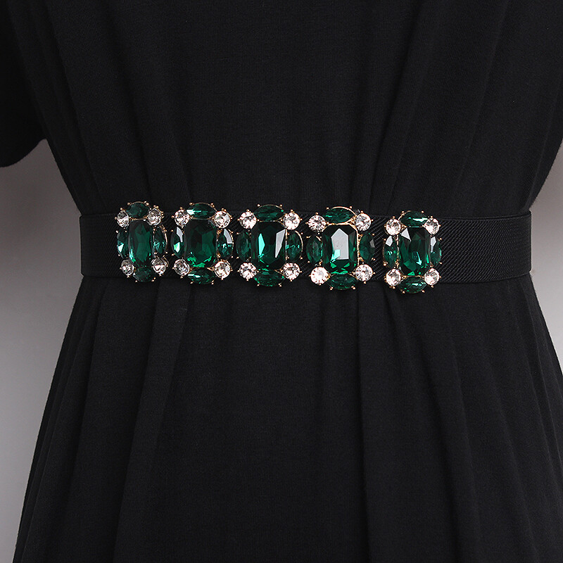 Women Crystal Elastic Waistband Wide Belt Rhinestone for  display picture 1