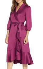 Adrianna Papell L70510 Satin Crepe Side Tie Women's Wrap Dress Size 8