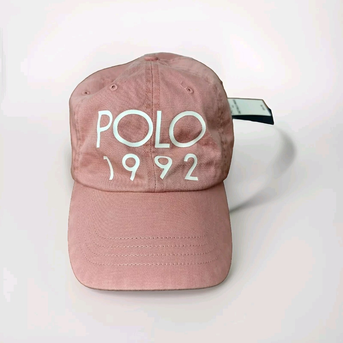 RARE Vintage POLO RALPH LAUREN 1992 Pink Twill Hat Cap Leather