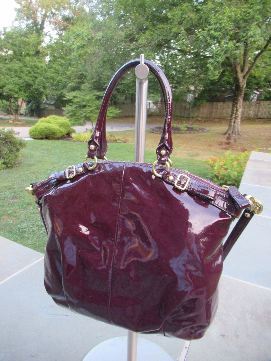 バッグ Coach Red Madison Patent Leather Handbag Coach Madison Lindsay Patent Satchel/ Tote/ Burgundy/ Double