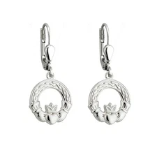 Sterling Silver Woven Celtic Knot And Claddagh Drop Earrings