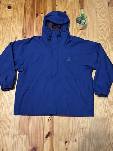 VTG Nike ACG Anorak Outdoors Pullover Jacket Blue Men Large Hooded Pockets
