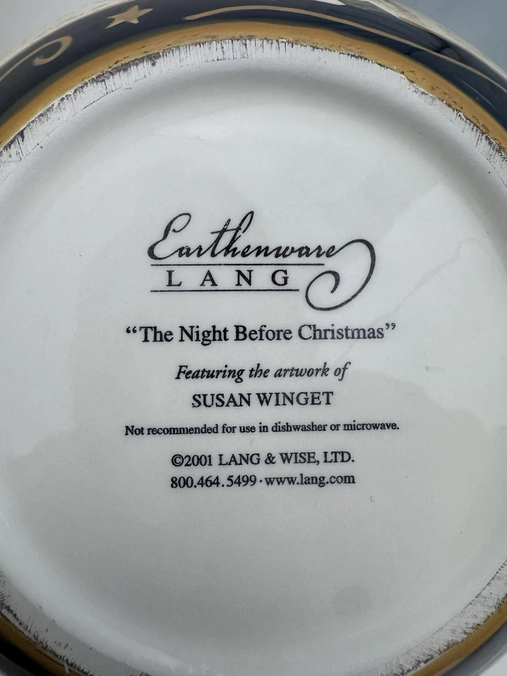 Vintage Lang Loza Susan Winget "La Noche Antes de Navidad" Grande 10"" Cuenco Foto 3 de 4
