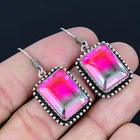 Bi-Color Tourmaline Gemstone Handmade 925 Sterling Silver Jewelry Earring 1.7"