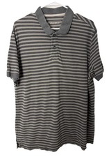 Eddie Bauer Cotton Polo Short Sleeve Shirt Gray Striped Mens Size Large