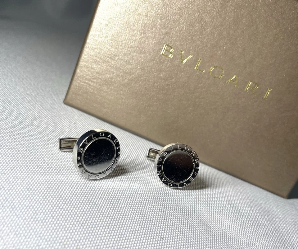 Autentici rari gemelli in argento sterling ovale con logo BVLGARI B-ZERO SV92... - Immagine 2 di 4