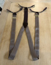 VTG SILK tan/brown SUSPENDERS leather fitting BRACES formal TUXEDO England Made