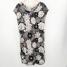 T BY Talbots Dress Size Medium Tropical Floral Open Cutout Back Stretch Ruched