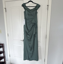 Azazie Laredo Green Ruched Cap Sleeve Floor-Length Bridesmaid Dress Size 8 NWT