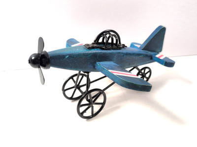 Vintage Tabletop Metal And Wood Single Propeller Retro Style Airplane 11'' Long