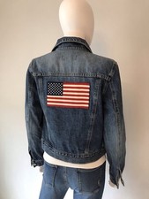 Vintage Polo Ralph Lauren Denim Jacket Womens SM Distressed American Flag Rare