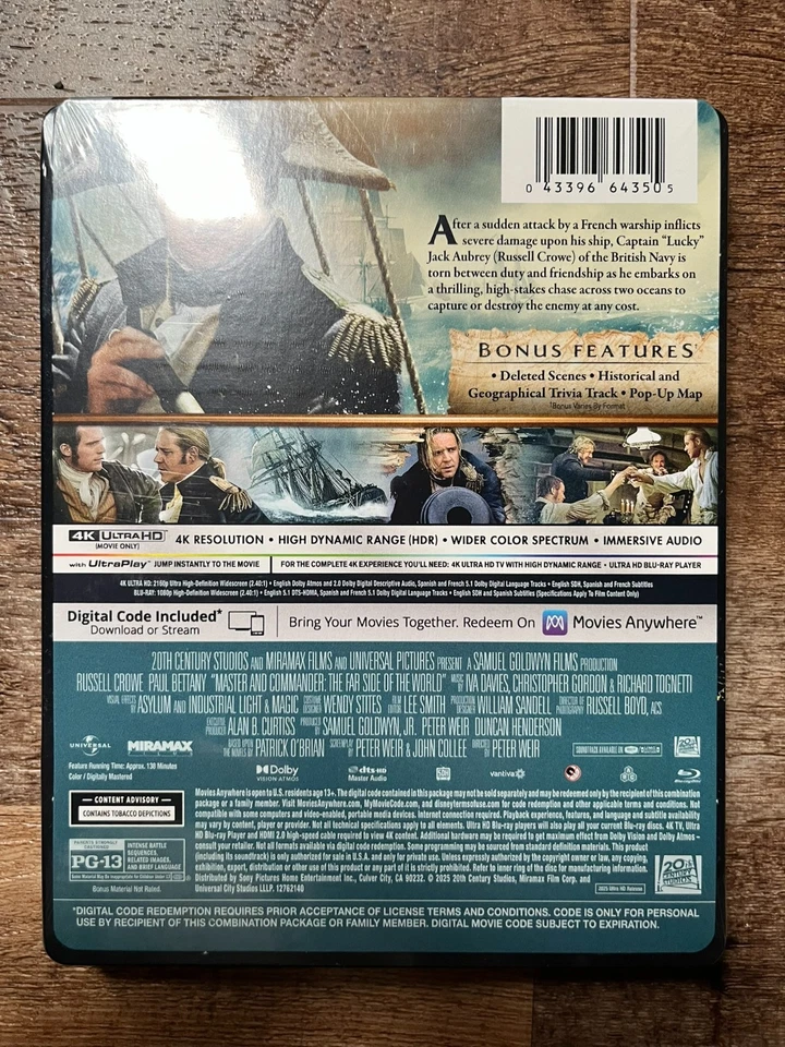Master and Commander - The Far Side of the World w Steelbook (4K + BR + Digital) - Image 2 of 3