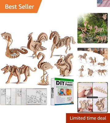 Laser Cut 3D Wooden Puzzle Set - Rooster, Snake & More - Best Gift Idea