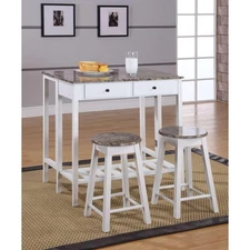 King's Brand 3 Pc. White Finish Wood Drop Down Table & 2 Stools