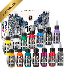 KVM Tattoo Ink Set 14 Colors 1 oz 30 ml Bottles Professional Body Art Supply Kit